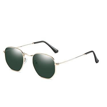Imagem de Óculos de sol polarizados clássicos masculinos retro reflexivo óculos de sol feminino quadrado armação de metal óculos gafas lunette de soleil feminino, c03 ouro verde, china