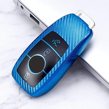 Imagem de CSHU Fibra de carbono macia TPU 3 botões da capa da chave do carro capa chaveiro chaveiro bolsa, apto para Mercedes Benz E Class W213 S, azul