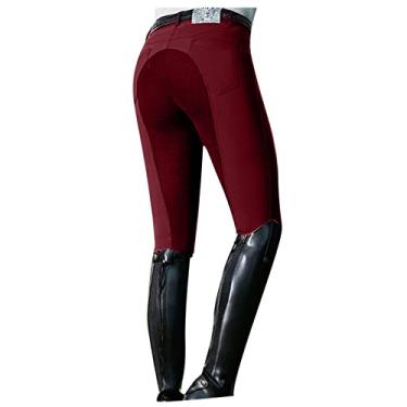 Imagem de Calças de treinamento femininas calças de equitação calças casuais calças elásticas slim fit leggings esportes ao ar livre roupas de cavaleiro, vermelho, 3GG (cintura: 86cm)