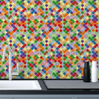 Imagem de Papel De Parede Vinílico Pastilhas Colorida Mosaico Cozinha 2.5M - Del