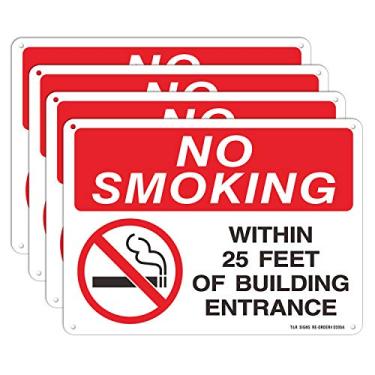 Imagem de Placa de entrada No Smoking Within 25 Feet of Building - Pacote com 4 - 25 x 18 cm de alumínio livre de ferrugem .040 - Proteção UV, impermeável, resistente a intempéries e desbotamento - 4 furos pré-perfurados