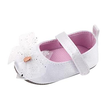 Imagem de Sandálias infantis para meninas sapatos únicos de malha laço primeiros passos sandálias infantis meninas, Branco, 12-18 meses