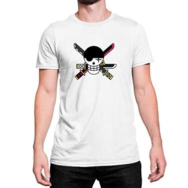 Imagem de Camiseta T-Shirt Caveira Skull One Piece Espada Cor:Branco;Tamanho:M