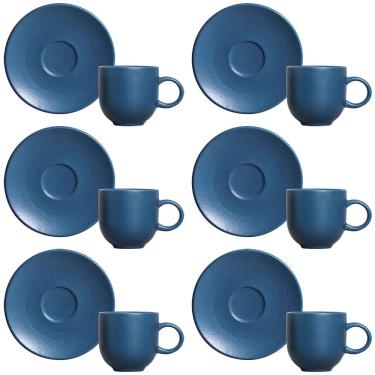 Imagem de Conjunto com 6 Xícaras e Pires para Café Porto Brasil Coup Boreal em Stoneware Azul - 97 ml