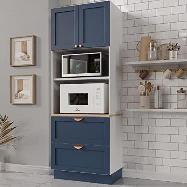 Imagem de Torre Quente 2 Portas 2 Gavetas 2 Nichos para Forno e Microondas Arizona Cabecasa Madeiramadeira Branco/azul
