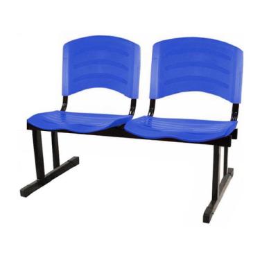 Imagem de Cadeira Longarina Plástica 02 Lugares - Cor Azul - Pollo Móveis - 3302