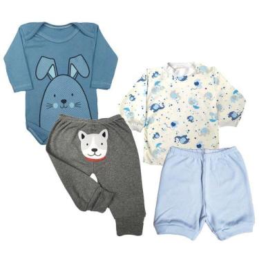 Imagem de Kit Roupas De Bebê 4 Pçs Body Mijão Bordado Camiseta E Short - Koala B