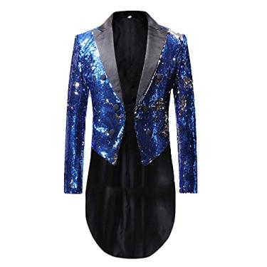 Imagem de Blazer de jantar masculino de lantejoulas casaco de festa palco terno jaqueta roupas de palco casaco casual slim fit ajuste regular, azul, 3GG (busto: 116 cm)