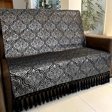 Imagem de Manta Para Sofá Tecido Jacquard Luxo Arabesco Preto e Prata190x140cm