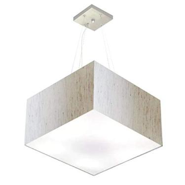 Imagem de Lustre Pendente Quadrado Cúpula Tecido 30/60x60 cm, Vivare Iluminação, Pendente4199 LLA-35, Linho Bege, Grande