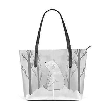 Imagem de Bolsa de ombro para mulheres, sacola de couro, bolsa grande, trabalho, urso branco, fica na borda, bolsa casual
