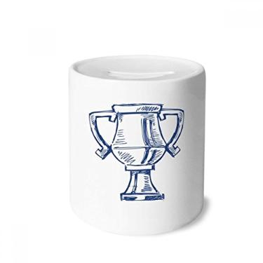 Imagem de DIYthinker Caixa de moedas de cerâmica azul troféu de campeonato de futebol porta-moedas presente de cofrinho