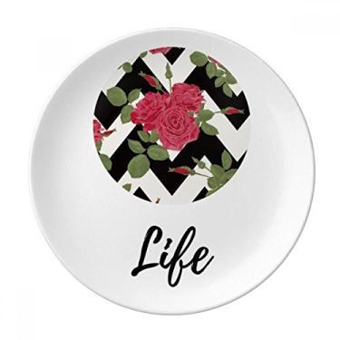 Imagem de Prato de plantas de desenho de rosas vermelhas decorativas de porcelana Salver louças de jantar