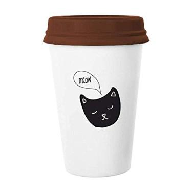 Imagem de Caneca de cerâmica preta com cabeça de gato Mewing Animal Caneca de café Copo de cerâmica