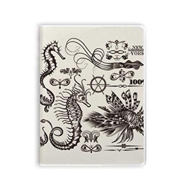 Imagem de Caderno de ilustração de vida marinha hipocampo preto capa de goma Diário capa macia