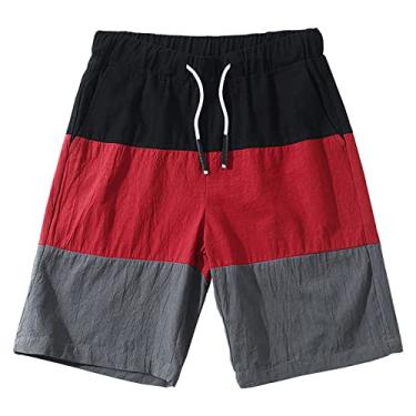 Imagem de YHEGHT Shorts masculinos casuais de algodão shorts esportivos masculinos moda casual shorts shorts de praia shorts casuais legais shorts, Vermelho, 6G