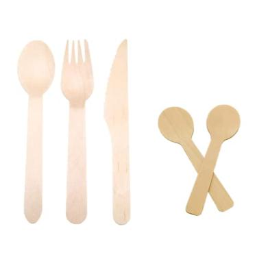 Imagem de Talher de Madeira Descartável Ecológico - Biodegradável (25.Garfo-25.Faca-25.Col.P-25Col.G)
