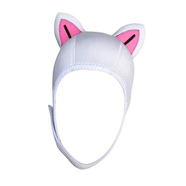 Imagem de Generic Orelhas de gato capuz de mergulho capuz de surf 3mm neoprene com saída de ar roupa de mergulho boné protetor de orelha chapéu de natação chapéu de, Linha Preta L