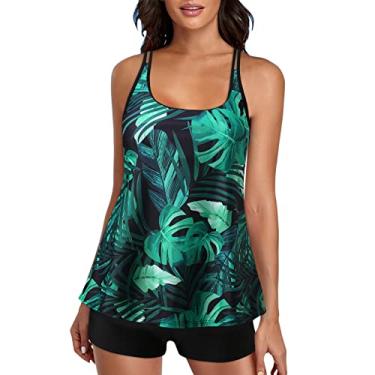 Imagem de Biquíni plus size com estampa tropical, ciano, alças largas, maiôs femininos de duas peças, Verde, XXG