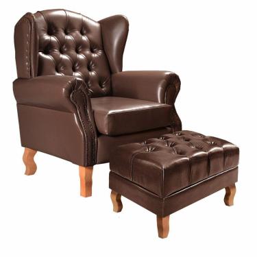 Imagem de Poltrona Decorativa Imperador com Puff Chesterfield Sala Descanso Leitura