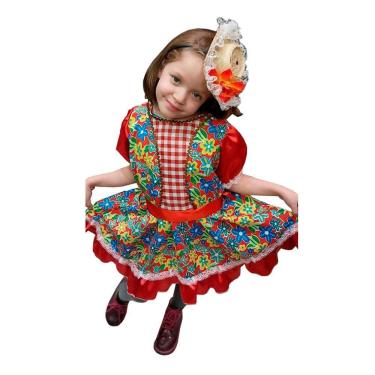 Imagem de Vestido Caipira Festa Junina Bebê Menina Caipirinha Infantil São João Quadrilha Quermesse Arraiá