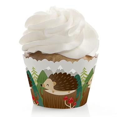 Imagem de Big Dot of Happiness Forest Hedgehogs – Decorações de festa de aniversário ou chá de bebê na floresta – Embalagem de cupcake de festa – Conjunto de 12