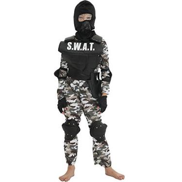 Imagem de Fantasia infantil de uniforme militar da SWAT, conjunto de policial, conjunto de cosplay de soldado especial, camuflagem, presente do exército, fantasia chique de Halloween, Black(swat), S(Height 43-47")