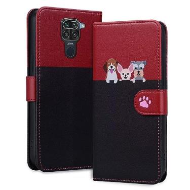Imagem de Miagon Capa para Xiaomi Redmi Note 9, capa de desenho animado animal cão gato bonito suporte dobrável couro PU carteira emendada capa protetora com compartimentos para cartões, preto
