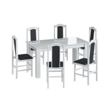 Imagem de Conjunto Mesa De Jantar Clássica 6 Cadeiras Estofadas Móveis Canção -