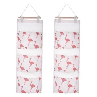 Imagem de PATIKIL 3 bolsos para pendurar na porta, 2 pacotes de bolsas organizadoras de armário de linho de algodão à prova d'água para quarto, banheiro, padrão de pássaro, branco
