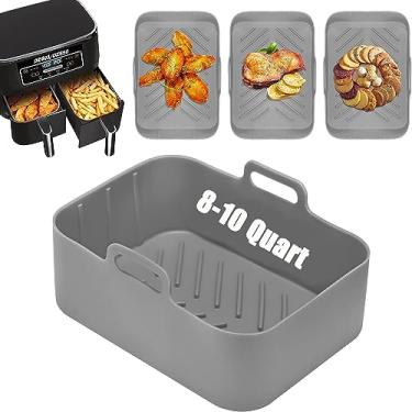 Imagem de Fastand Forros de silicone para fritadeira a ar (8/10 litros) para Ninja DZ201 DZ401 e Ninja DZ550, 2 unidades reutilizáveis, acessórios de forno, antiaderentes, fáceis de limpar, cinza