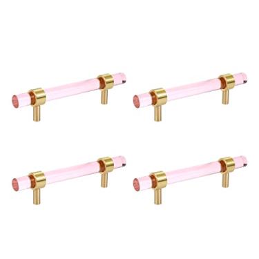 Imagem de WDONAY Puxadores de gaveta de vidro de cristal com furo duplo, base de latão, puxador de armário de cristal, passo de 96 mm, rosa, 4 peças (parafuso incluído)