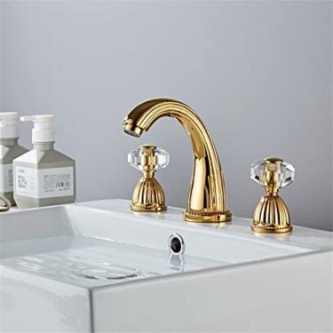 Imagem de Torneiras de lavatório, torneiras de lavatório de latão antigo/preto montadas em deck de banheiro, 3 furos com alça de broca torneira de água quente e fria (cor: ouro)