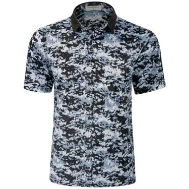 Imagem de Derminpro Camisas masculinas camufladas de golfe com absorção de umidade, manga curta/longa, polo de golfe, Camuflagem preta 433, M