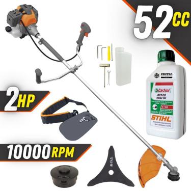 Imagem de Máquina de Cortar Grama Á Gasolina Tekna RL520-P Plus 2T 52cc 2HP 10.000RPM Roçadeira Lateral Com Faca 3 Pontas e Carretel Nylon + ÓLEO STIHL 2T
