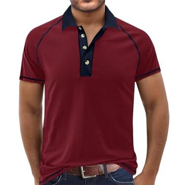 Imagem de Camisas polo masculinas de manga curta com absorção de umidade, camisas de golfe casuais e leves com botões, Vinho tinto, G