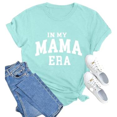 Imagem de Camiseta feminina Mama Letter in My Mama Era, estampa de flor, borboleta, camisa para mãe, presente para mamãe, blusa casual, Azul claro, P