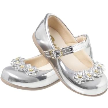 Imagem de Sapatilha Infantil Branca com Laço de Flores para Meninas (Prata, BR, Criança de 9 a 12 anos, Numérico, 33)