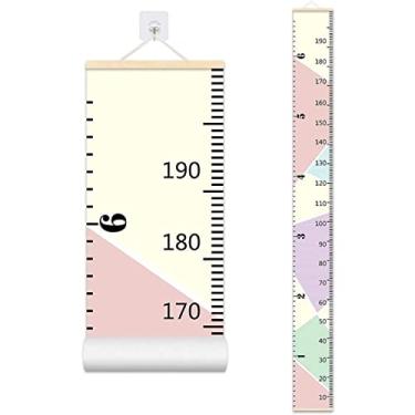 Imagem de Tabela de crescimento do bebê, tabela de parede de altura para crianças, moldura de madeira de 200 x 20 cm, régua suspensa para decoração de quarto de criança (rosa)