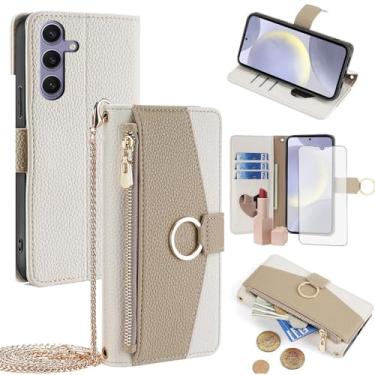 Imagem de Asuwish Capa de telefone para Samsung Galaxy S24 Plus S24+ 5G capa carteira com protetor de tela e espelho flip, anel, suporte para cartão, alça transversal, suporte para celular S24plus 24S + S 24