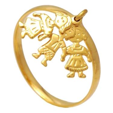 Imagem de Anel de Pingente Duas Meninas e Um Menino Folheado em Ouro 18K Softjoias (14)