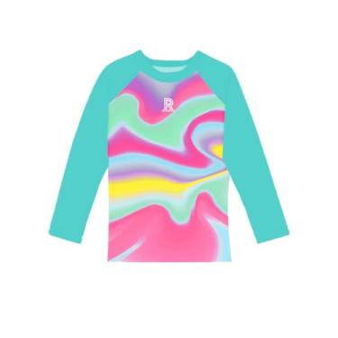 Imagem de Remimi Camiseta de natação Rash Guard para meninos com proteção solar FPS 50 para meninas 3 a 12 anos, Ondulado, azul-piscina, 5-6 Anos