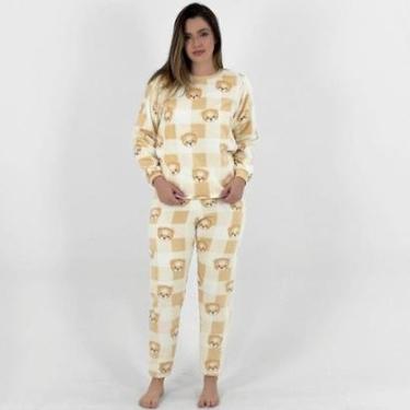 Imagem de Pijama Pzama Fleece de Inverno Estampado Manga Longa com Calça Feminino-Feminino