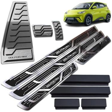 Imagem de Soleiras Aço Inox Dolphin Mini com Pedaleiras e Vinil Adesivo Protetor. (Preto - Soleiras Inox Polido)