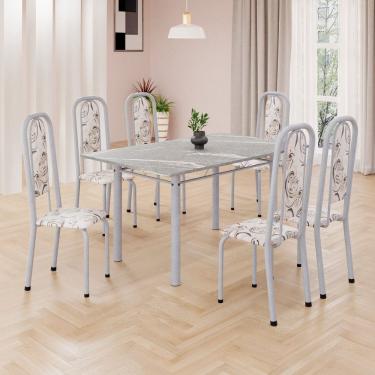 Imagem de Conjunto de Mesa Retangular 140x75cm Tampo Granito Topázio 6 Cadeiras Lavínea Arabesco/ Mart Pérola