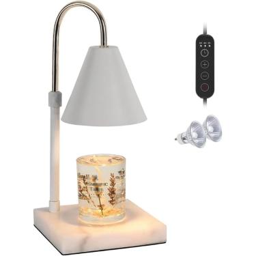 Imagem de Lâmpada aquecedora de velas regulável com temporizador 2H / 4H / 8H Altura ajustável de cima para baixo Lâmpada de vela elétrica com base de mármore Lâmpada de mesa moderna Aquecedor de vela