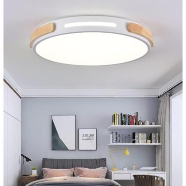 Imagem de Lâmpada de teto LED de madeira Ø32cm Corredor Varanda 18W Luz branca 6000K ao redor Lâmpada moderna Ultra Slim Banheiro Quarto Cozinha Sala de estar Luminária montada na superfície Iluminaçã