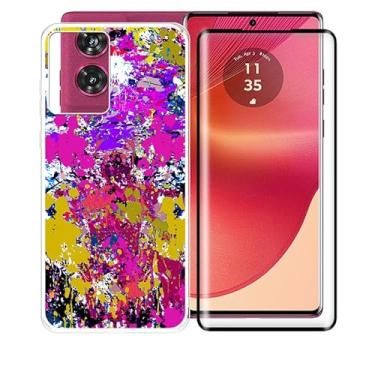 Imagem de AQGGIIXY Capa de telefone para Motorola Edge 50 Fusion (6,7 polegadas) capa com 1 x película protetora de vidro temperado, TPU macio fino [à prova de choque X anti-amarelo] capa transparente, para