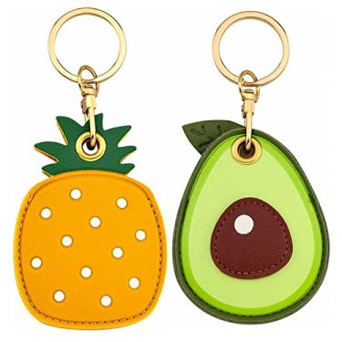 Imagem de Tomcrazy Pacote com 2 capas protetoras de desenho animado 3 em 1 para capa Airtag Samsung Galaxy SmartTag chaveiro (1 abacate e 1 abacaxi)