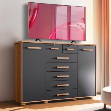 Imagem de Cômoda 7 Gavetas Para Tv Até 65 Polegadas Nature Titanium Fonteine Shop Jm